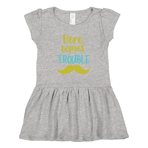 Inktastic Here Comes Trouble, Mustache, Moustache Girls Toddler Dress