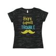 thumbnail image 1 of Inktastic Here Comes Trouble, Mustache, Moustache Women's T-Shirt, 1 of 5