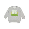 thumbnail image 1 of Inktastic Here Comes Trouble Toddler Sweatshirt, 1 of 4