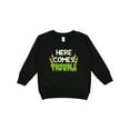 thumbnail image 1 of Inktastic Here Comes Trouble Toddler Sweatshirt, 1 of 4