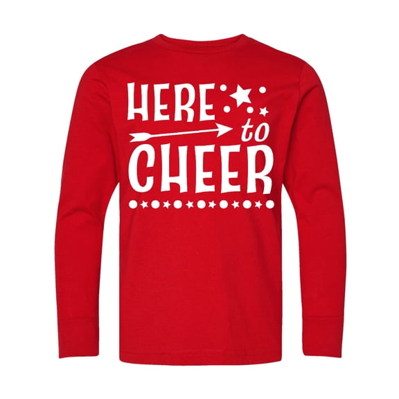 Inktastic Here to Cheer Cheerleading with Arrow and Stars Long Sleeve Youth T-Shirt