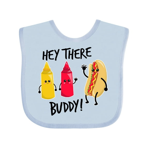 Inktastic Hey There Buddy with Ketchup Mustard and Hot Dog Boys or Girls Baby Bib
