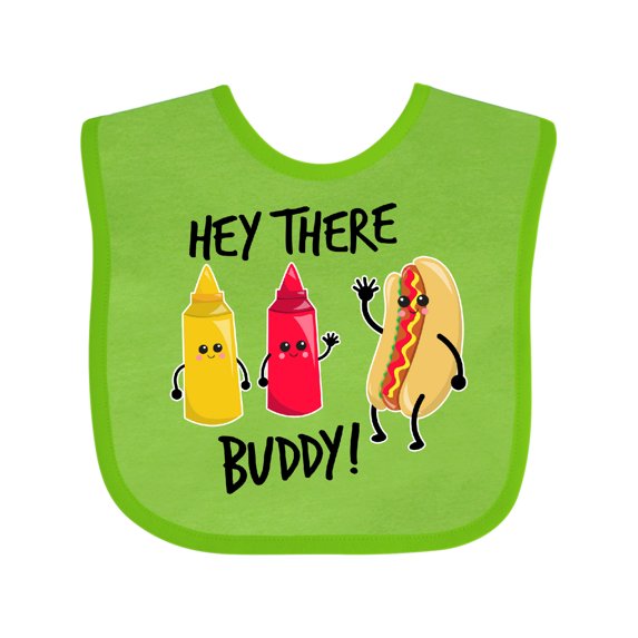 Inktastic Hey There Buddy with Ketchup Mustard and Hot Dog Boys or Girls Baby Bib