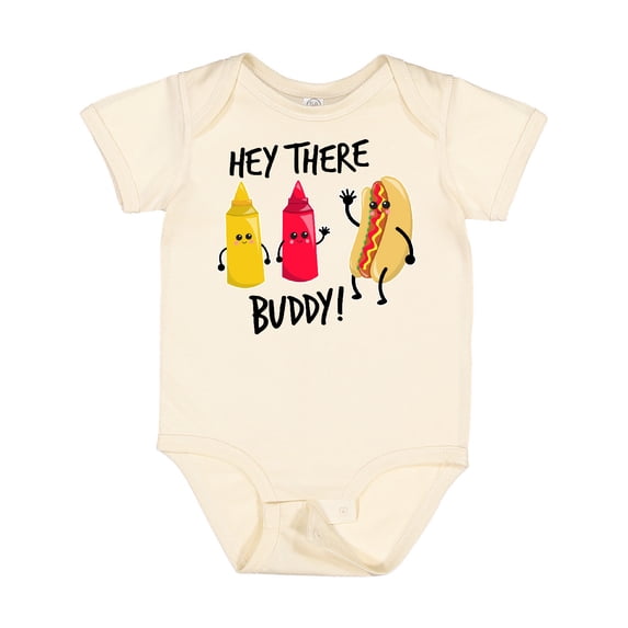 Inktastic Hey There Buddy with Ketchup Mustard and Hot Dog Boys or Girls Baby Bodysuit
