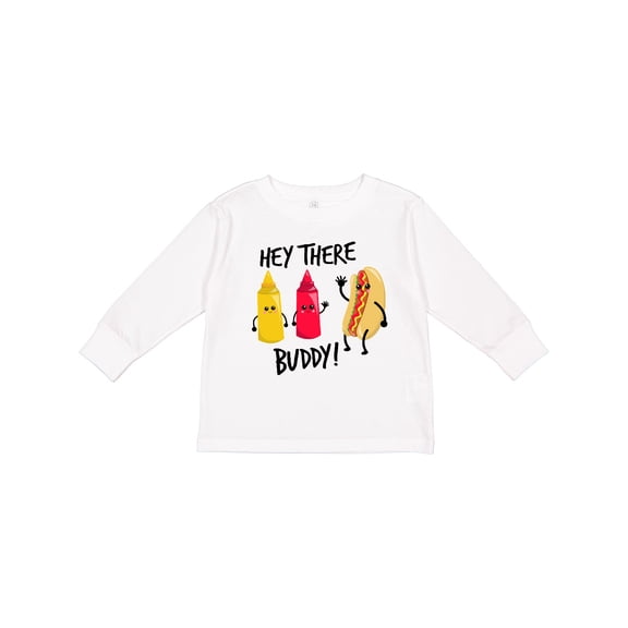 Inktastic Hey There Buddy with Ketchup Mustard and Hot Dog Boys or Girls Long Sleeve Toddler T-Shirt