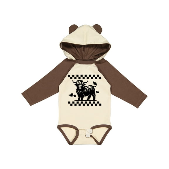 Inktastic Highland Cow Lover Checkered Girls Long Sleeve Baby Bodysuit