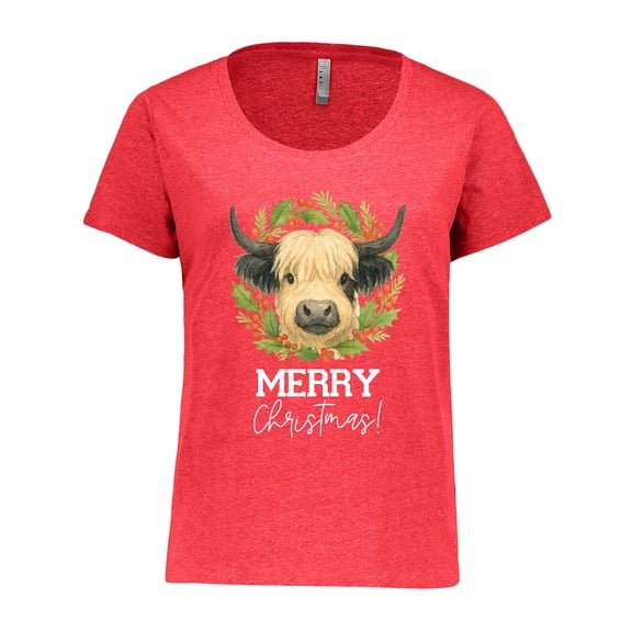 Inktastic Highland Cow Merry Christmas Holiday Graphic Women's Plus Size T-Shirt
