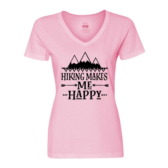 Inktastic Hiking Makes Me Happy Mountain Hiker Women's V-Neck T-Shirt