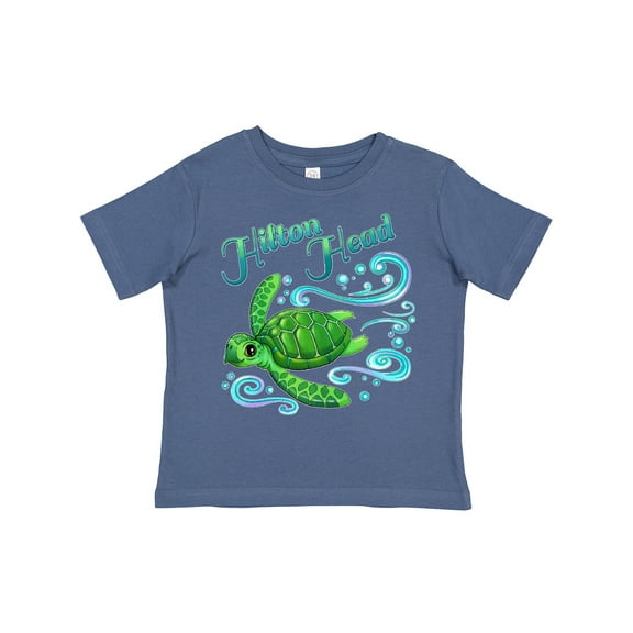 Inktastic Hilton Head Cute Sea Turtle with Waves and Bubbles Boys or Girls Toddler T-Shirt