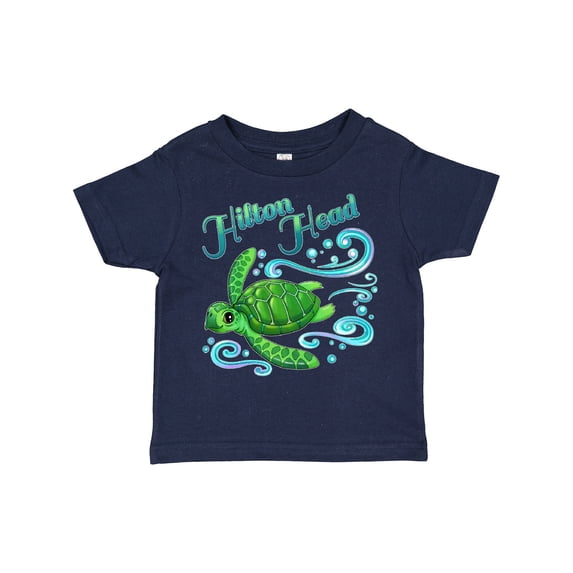 Inktastic Hilton Head Cute Sea Turtle with Waves and Bubbles Boys or Girls Toddler T-Shirt