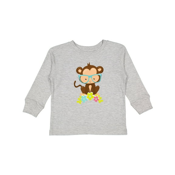 Inktastic Hipster Monkey, Monkey with Glasses, Flowers Boys or Girls Long Sleeve Toddler T-Shirt