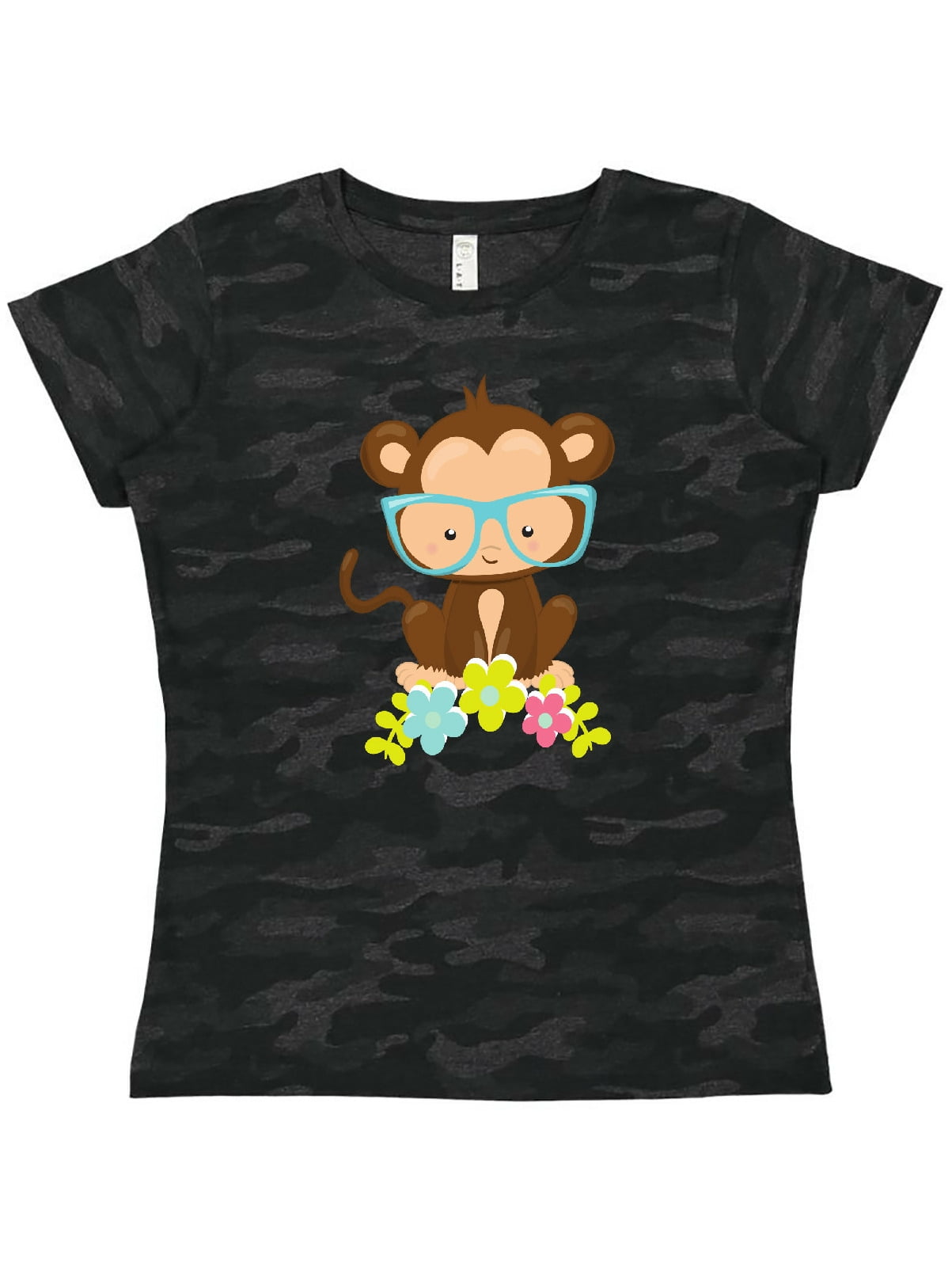 Inktastic Hipster Monkey, Monkey with Glasses, Flowers Women's T