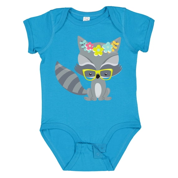 Inktastic Hipster Raccoon, Raccoon With Glasses, Flowers Boys or Girls Baby Bodysuit