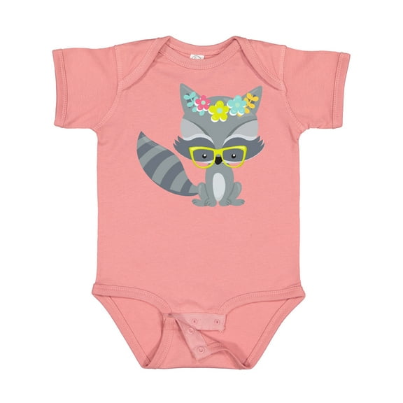 Inktastic Hipster Raccoon, Raccoon With Glasses, Flowers Boys or Girls Baby Bodysuit