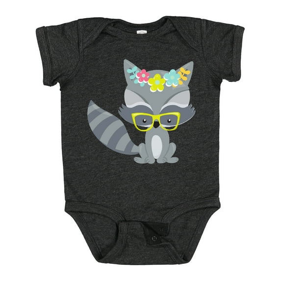 Inktastic Hipster Raccoon, Raccoon With Glasses, Flowers Boys or Girls Baby Bodysuit