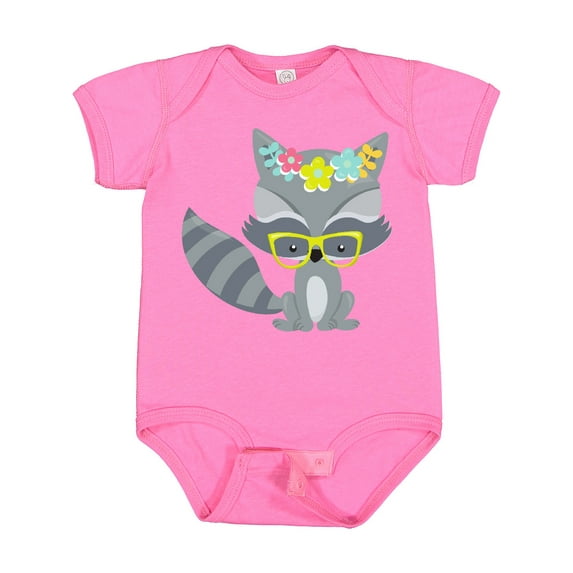 Inktastic Hipster Raccoon, Raccoon With Glasses, Flowers Boys or Girls Baby Bodysuit