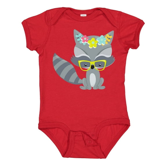 Inktastic Hipster Raccoon, Raccoon With Glasses, Flowers Boys or Girls Baby Bodysuit