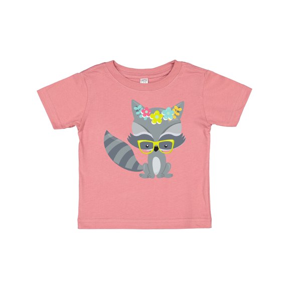 Inktastic Hipster Raccoon, Raccoon With Glasses, Flowers Boys or Girls Baby T-Shirt