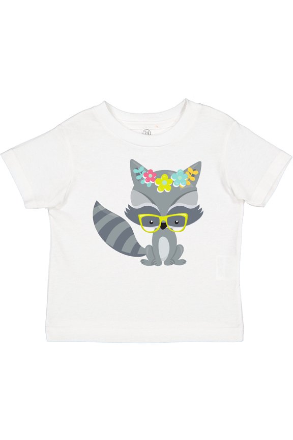 Hipster Raccoon, Raccoon With Glasses, Flowers Boys or Girls Baby T-Shirt