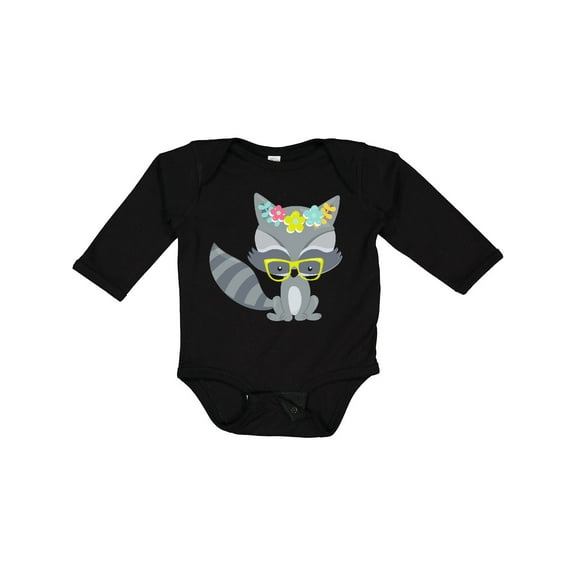 Inktastic Hipster Raccoon, Raccoon With Glasses, Flowers Boys or Girls Long Sleeve Baby Bodysuit