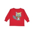 thumbnail image 1 of Inktastic Hipster Raccoon, Raccoon With Glasses, Flowers Boys or Girls Long Sleeve Toddler T-Shirt, 1 of 5