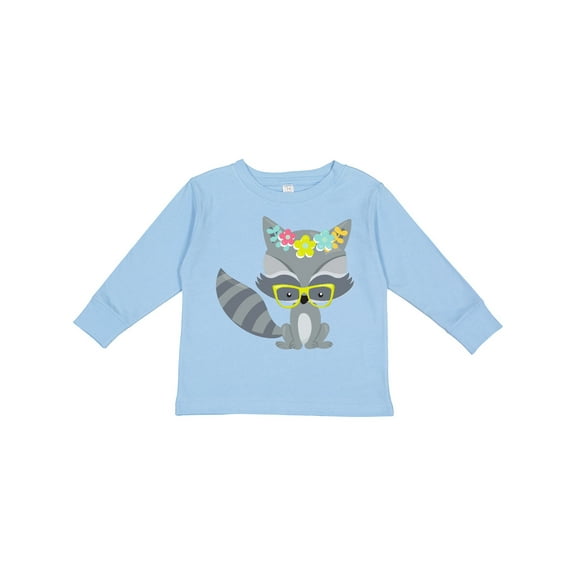 Inktastic Hipster Raccoon, Raccoon With Glasses, Flowers Boys or Girls Long Sleeve Toddler T-Shirt