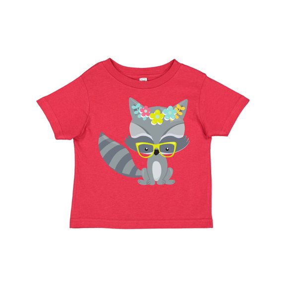 Inktastic Hipster Raccoon, Raccoon With Glasses, Flowers Boys or Girls Toddler T-Shirt