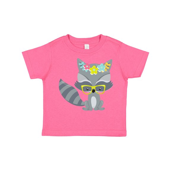 Inktastic Hipster Raccoon, Raccoon With Glasses, Flowers Boys or Girls Toddler T-Shirt