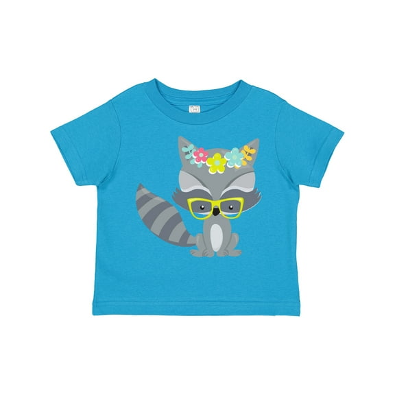 Inktastic Hipster Raccoon, Raccoon With Glasses, Flowers Boys or Girls Toddler T-Shirt