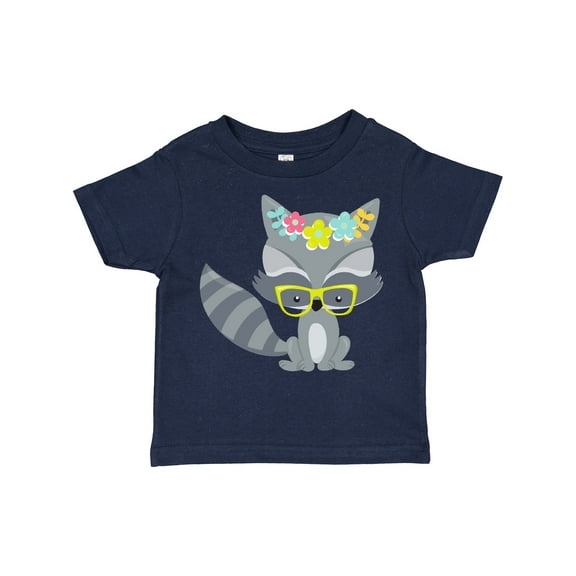 Inktastic Hipster Raccoon, Raccoon With Glasses, Flowers Boys or Girls Toddler T-Shirt