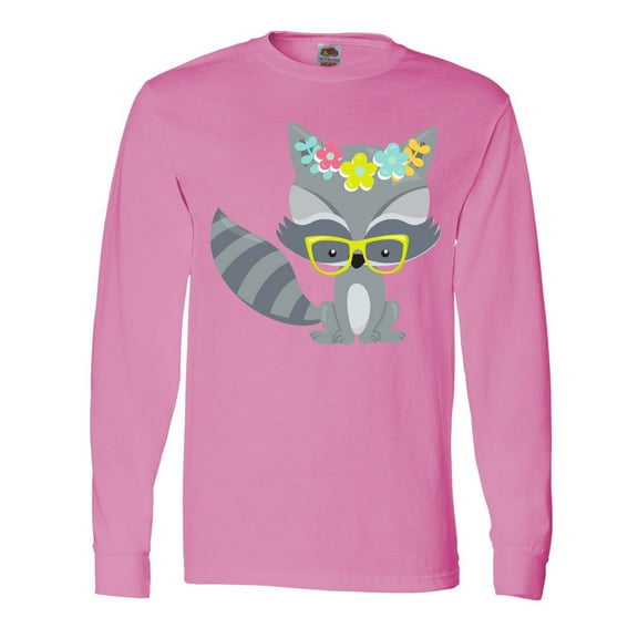 Inktastic Hipster Raccoon, Raccoon With Glasses, Flowers Long Sleeve T-Shirt