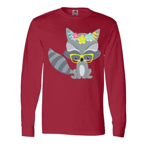 Inktastic Hipster Raccoon, Raccoon With Glasses, Flowers Long Sleeve T-Shirt