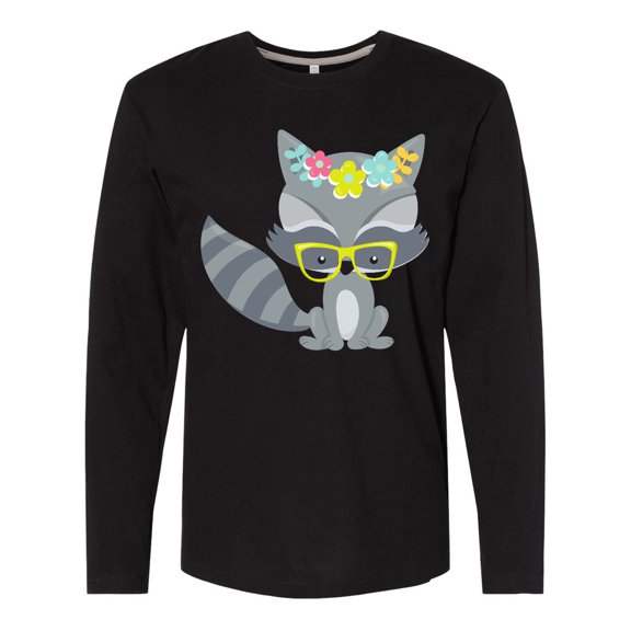 Inktastic Hipster Raccoon, Raccoon With Glasses, Flowers Long Sleeve T-Shirt