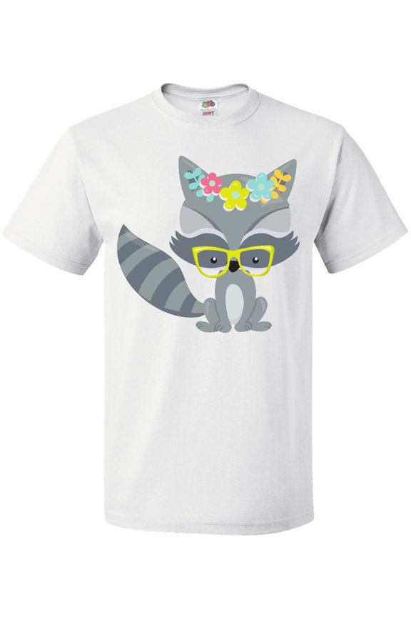 Hipster Raccoon, Raccoon With Glasses, Flowers T-Shirt
