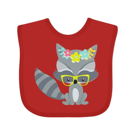 Inktastic Hipster Raccoon, Raccoon with Glasses, Flowers Boys or Girls Baby Bib