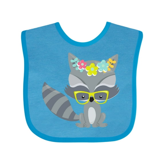 Inktastic Hipster Raccoon, Raccoon with Glasses, Flowers Boys or Girls Baby Bib