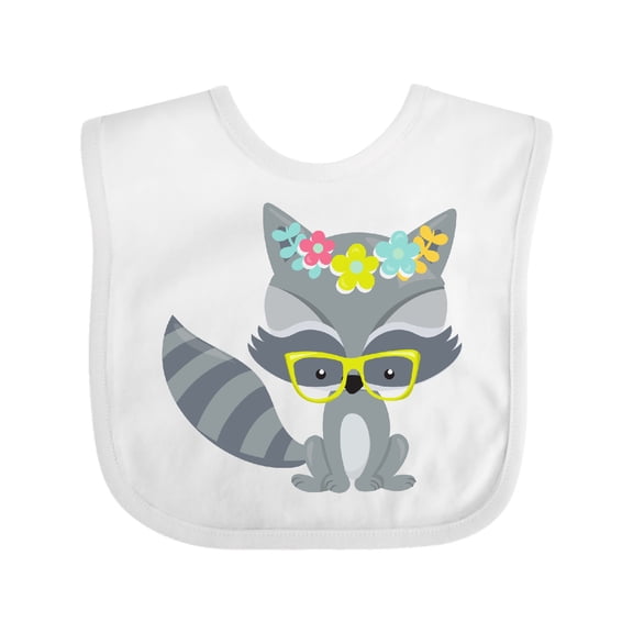 Inktastic Hipster Raccoon, Raccoon with Glasses, Flowers Boys or Girls Baby Bib