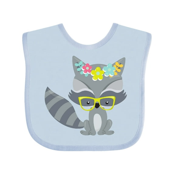 Inktastic Hipster Raccoon, Raccoon with Glasses, Flowers Boys or Girls Baby Bib