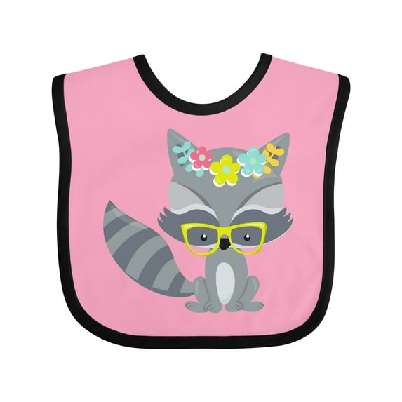 Inktastic Hipster Raccoon, Raccoon with Glasses, Flowers Boys or Girls Baby Bib