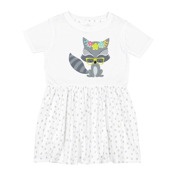 Inktastic Hipster Raccoon, Raccoon with Glasses, Flowers Girls Toddler Dress