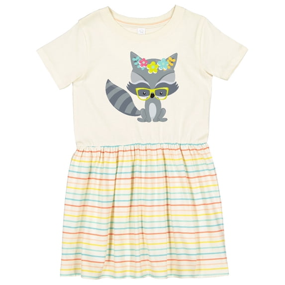 Inktastic Hipster Raccoon, Raccoon with Glasses, Flowers Girls Toddler Dress