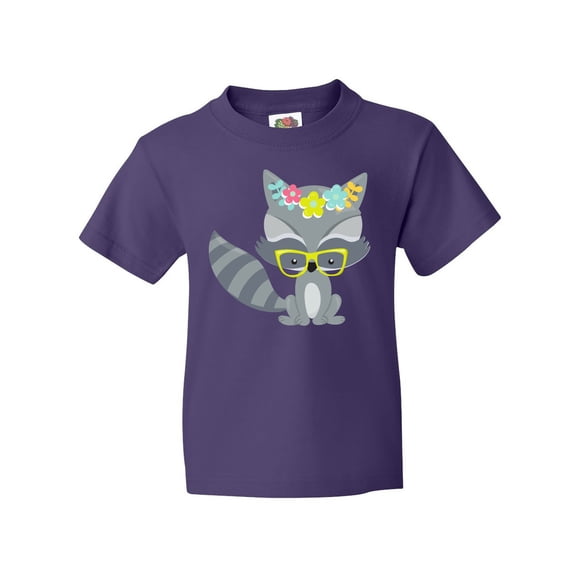 Inktastic Hipster Raccoon, Raccoon with Glasses, Flowers Youth T-Shirt