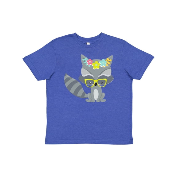 Inktastic Hipster Raccoon, Raccoon with Glasses, Flowers Youth T-Shirt
