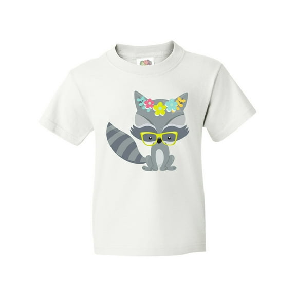 Inktastic Hipster Raccoon, Raccoon with Glasses, Flowers Youth T-Shirt
