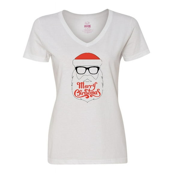 Inktastic Hipster Santa Women's V-Neck T-Shirt