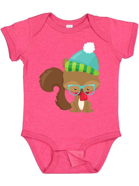 Hipster Squirrel, Squirrel With Glasses, Scarf, Hat Boys or Girls Baby Bodysuit