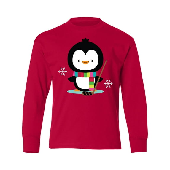 Inktastic Hockey Christmas Penguin Long Sleeve Youth T-Shirt