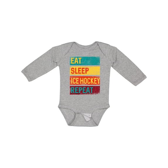 Inktastic Hockey Eat Sleep Ice Hockey Repeat Boys or Girls Long Sleeve Baby Bodysuit