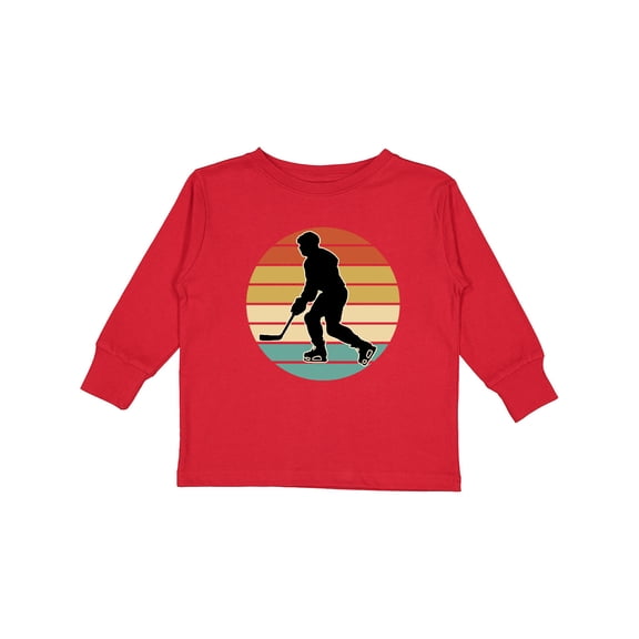 Inktastic Hockey Player Retro Sunset Boys or Girls Long Sleeve Toddler T-Shirt