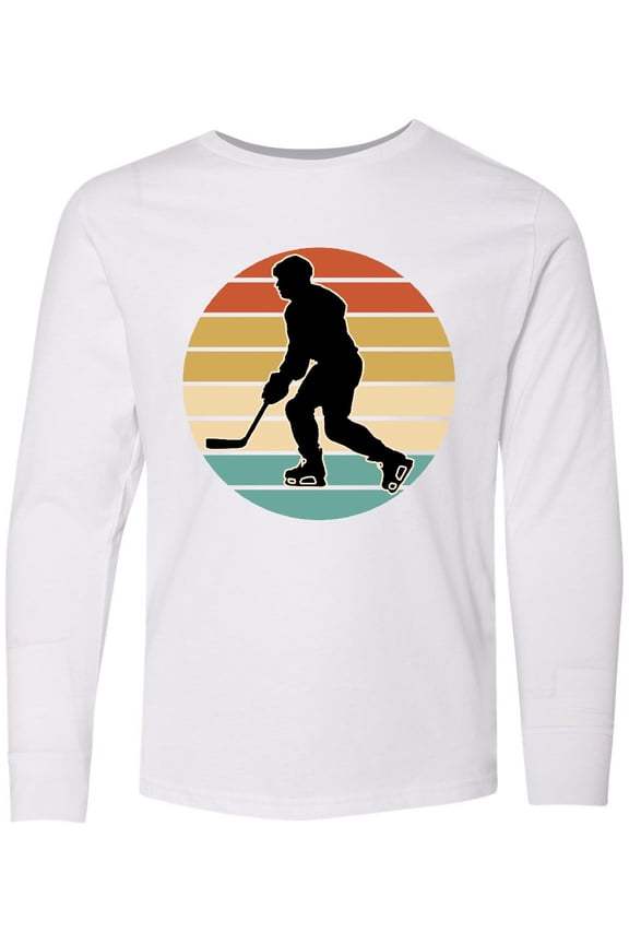 Hockey Player Retro Sunset Long Sleeve Youth T-Shirt
